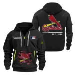 Street-Style Hoodie Half Zipper, Modern Sports Logo MLB240 - Black