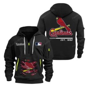Street-Style Hoodie Half Zipper, Modern Sports Logo MLB240 - Black