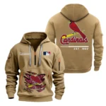 Athletic Half-Zip Hoodie, Team-Style Logo Print Hoodie Gift For Football Fans MLB240 - Khaki