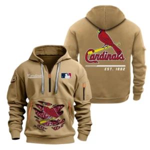 Athletic Half-Zip Hoodie, Team-Style Logo Print Hoodie Gift For Football Fans MLB240 - Khaki
