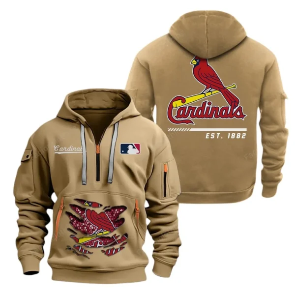 Athletic Half-Zip Hoodie, Team-Style Logo Print Hoodie Gift For Football Fans MLB240 - Khaki