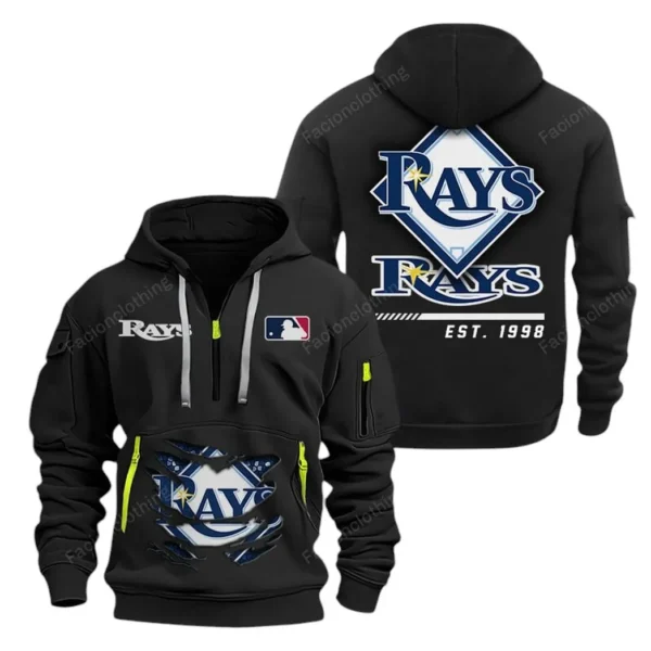 Casual Sports Hoodie Half Zipper, Modern Logo Detail Printing MLB240 - Black