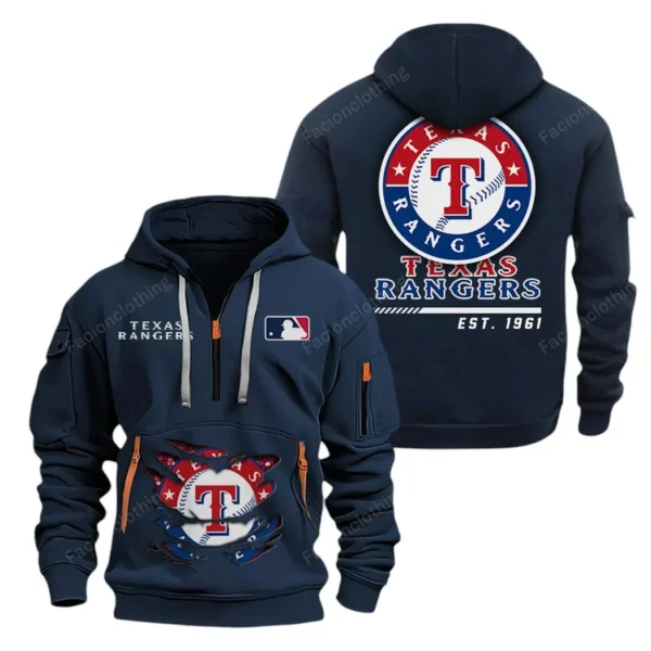 Lightweight Sports Hoodie Half Zipper, Unique Logo Print MLB240 - Navy