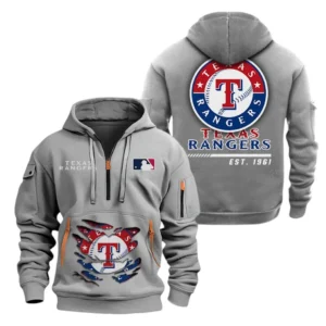 Street-Style Hoodie Half Zipper, Modern Sports Logo MLB240 - Grey