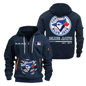 Athletic Half-Zip Hoodie, Team-Style Logo Print Hoodie Gift For Football Fans MLB240 - Navy