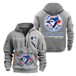 Casual Sports Hoodie Half Zipper, Modern Logo Detail Printing MLB240 - Grey