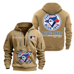 Urban Streetwear Hoodie, Half-Zip with Exclusive Logo MLB240 - Khaki