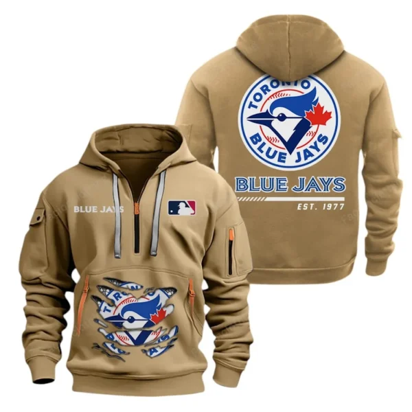 Urban Streetwear Hoodie, Half-Zip with Exclusive Logo MLB240 - Khaki