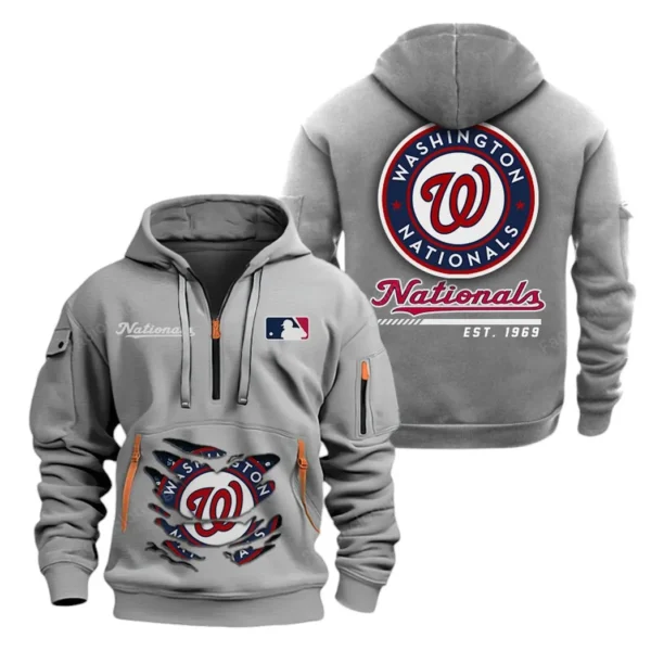 Outdoor Half-Zip Hoodie, Team Spirit Logo Design MLB240 - Grey