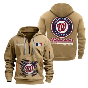 Lightweight Sports Hoodie Half Zipper, Unique Logo Print MLB240 - Khaki