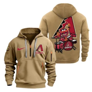Street-Style Hoodie Half Zipper, Modern Sports Logo MLB250 - Khaki