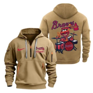 Outdoor Half-Zip Hoodie, Team Spirit Logo Design MLB250 - Khaki