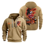 Fan Gift Hoodie Half Zipper, Sports-Inspired Logo Design MLB250 - Khaki