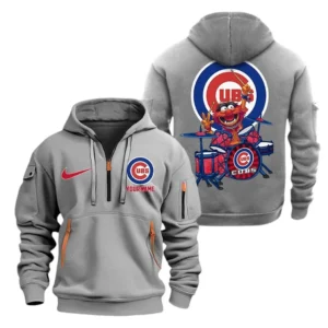 Lightweight Sports Hoodie Half Zipper, Unique Logo Print MLB250 - Grey