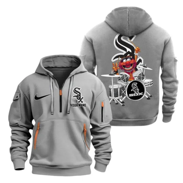 Athletic Half-Zip Hoodie, Team-Style Logo Print Hoodie Gift For Football Fans MLB250 - Grey