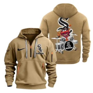 Casual Sports Hoodie Half Zipper, Modern Logo Detail Printing MLB250 - Khaki