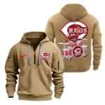 Outdoor Half-Zip Hoodie, Team Spirit Logo Design MLB250 - Khaki