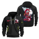 Lightweight Sports Hoodie Half Zipper, Unique Logo Print MLB250 - Black