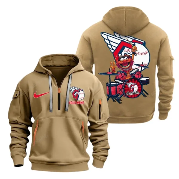 Fan Gift Hoodie Half Zipper, Sports-Inspired Logo Design MLB250 - Khaki