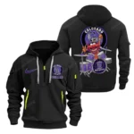 Athletic Half-Zip Hoodie, Team-Style Logo Print Hoodie Gift For Football Fans MLB250 - Black