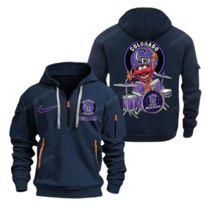 Casual Sports Hoodie Half Zipper, Modern Logo Detail Printing MLB250 - Navy