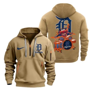 Street-Style Hoodie Half Zipper, Modern Sports Logo MLB250 - Khaki