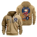 Casual Sports Hoodie Half Zipper, Modern Logo Detail Printing MLB250 - Khaki