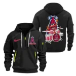 Lightweight Sports Hoodie Half Zipper, Unique Logo Print MLB250 - Black