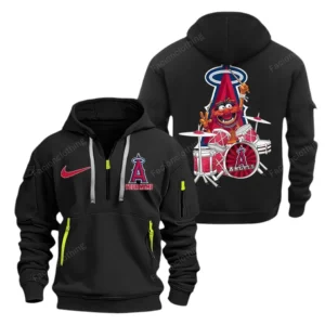 Lightweight Sports Hoodie Half Zipper, Unique Logo Print MLB250 - Black