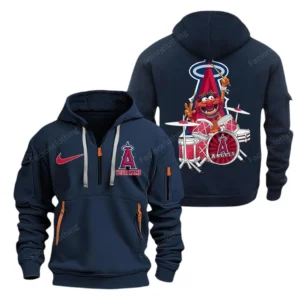 Street-Style Hoodie Half Zipper, Modern Sports Logo MLB250 - Navy