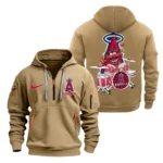 Fan Gift Hoodie Half Zipper, Sports-Inspired Logo Design MLB250 - Khaki