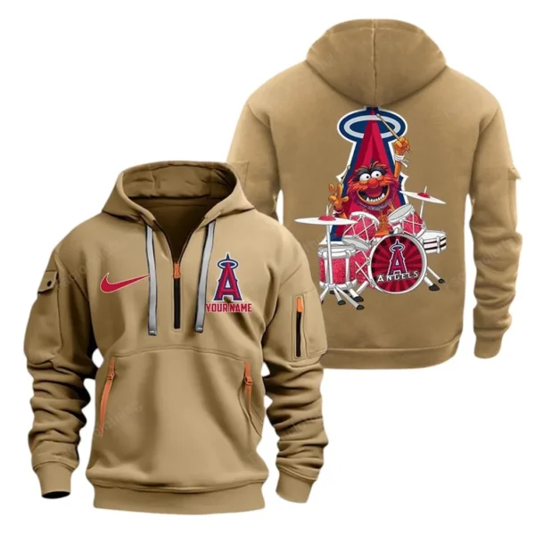Fan Gift Hoodie Half Zipper, Sports-Inspired Logo Design MLB250 - Khaki