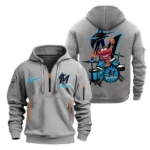 Lightweight Sports Hoodie Half Zipper, Unique Logo Print MLB250 - Grey