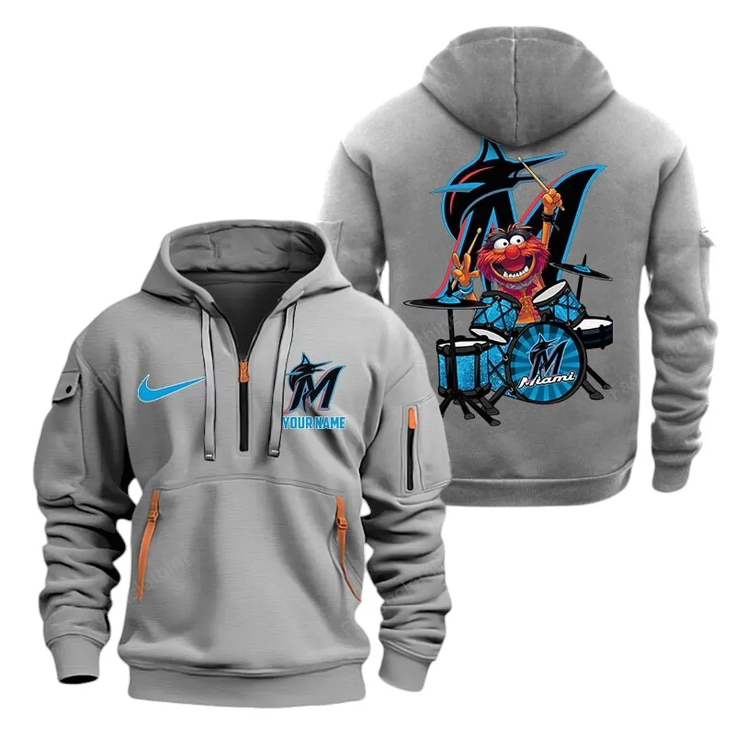 Lightweight Sports Hoodie Half Zipper, Unique Logo Print MLB250 - Grey