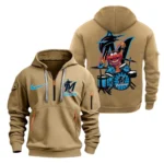 Street-Style Hoodie Half Zipper, Modern Sports Logo MLB250 - Khaki
