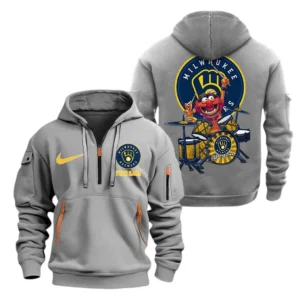 Athletic Half-Zip Hoodie, Team-Style Logo Print Hoodie Gift For Football Fans MLB250 - Grey