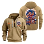 Fan Gift Hoodie Half Zipper, Sports-Inspired Logo Design MLB250 - Khaki