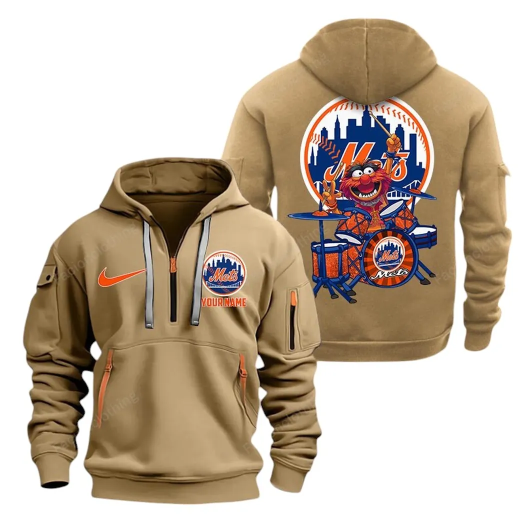 Fan Gift Hoodie Half Zipper, Sports-Inspired Logo Design MLB250 - Khaki
