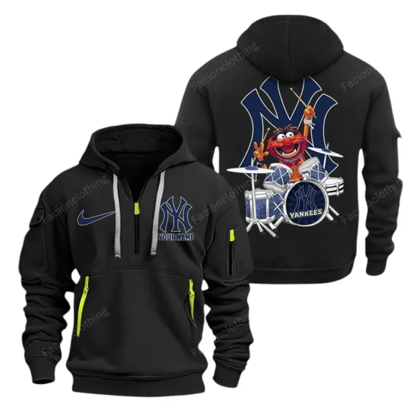 Athletic Half-Zip Hoodie, Team-Style Logo Print Hoodie Gift For Football Fans MLB250 - Black