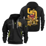 Urban Streetwear Hoodie, Half-Zip with Exclusive Logo MLB250 - Black
