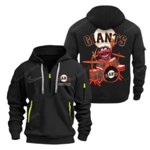 Lightweight Sports Hoodie Half Zipper, Unique Logo Print MLB250 - Black