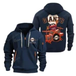 Street-Style Hoodie Half Zipper, Modern Sports Logo MLB250 - Navy