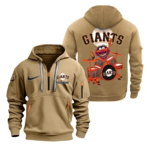 Fan Gift Hoodie Half Zipper, Sports-Inspired Logo Design MLB250 - Khaki