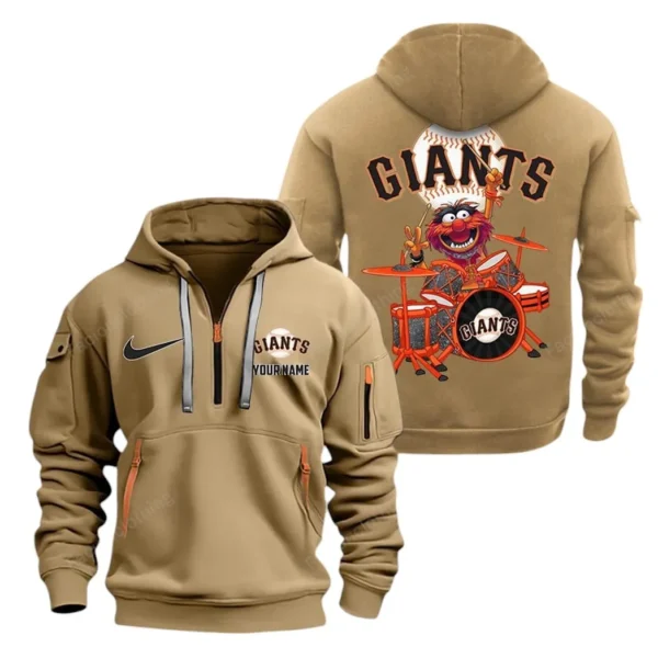 Fan Gift Hoodie Half Zipper, Sports-Inspired Logo Design MLB250 - Khaki