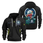 Athletic Half-Zip Hoodie, Team-Style Logo Print Hoodie Gift For Football Fans MLB250 - Black