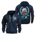 Casual Sports Hoodie Half Zipper, Modern Logo Detail Printing MLB250 - Navy