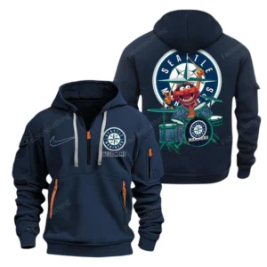 Casual Sports Hoodie Half Zipper, Modern Logo Detail Printing MLB250 - Navy