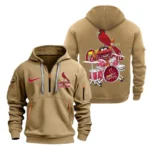 Street-Style Hoodie Half Zipper, Modern Sports Logo MLB250 - Khaki