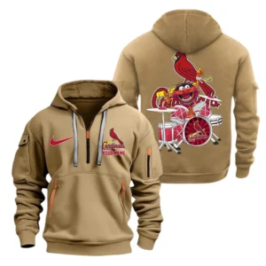 Street-Style Hoodie Half Zipper, Modern Sports Logo MLB250 - Khaki