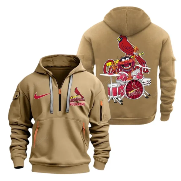 Street-Style Hoodie Half Zipper, Modern Sports Logo MLB250 - Khaki